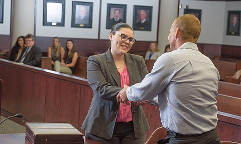 Volunteer Attorney and Client in Court